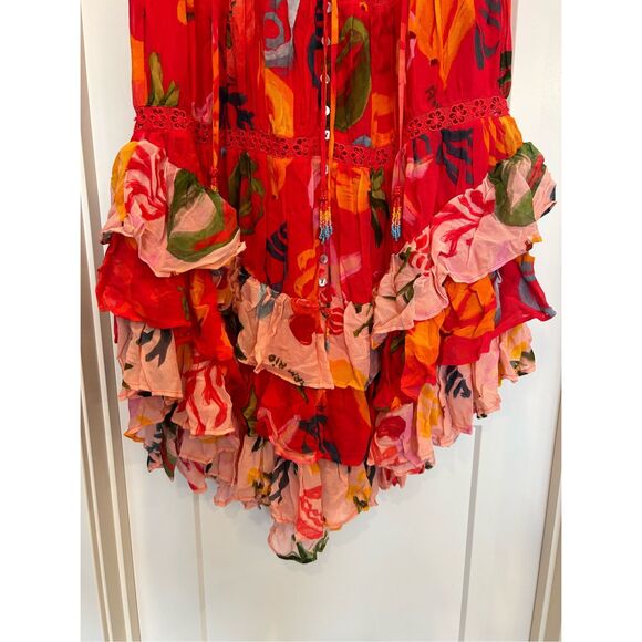 NWT farm rio mixed fruits ocean tiered sleeveless ruffle maxi dress large - Picture 7 of 10